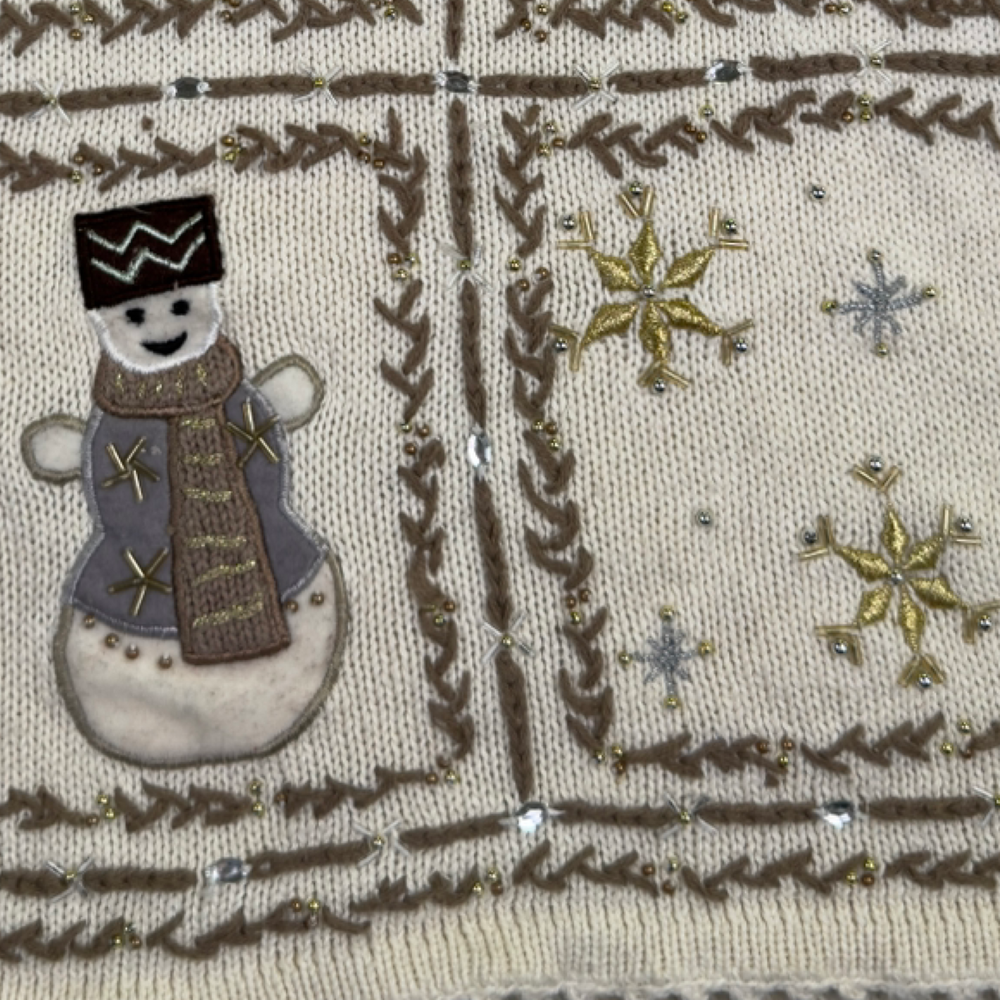 Vintage Christmas Cardigan Hand Embroidered Beaded Rocking Horse Snowman Size L - Picture 11 of 15